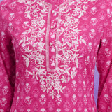 Fuchsia Pure Cotton Embroidered Mandarin Collar Co-ord Set