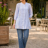 Embroidered Mandarin Collar Georgette Top