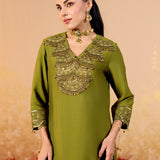 Charvi Pear Green Embroidered Kurta Set