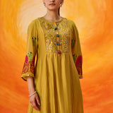 Vanya Fire Mustard Embroidered Panelled Kurta Set