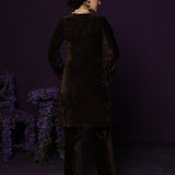 Paro Brown Resham Embroidred Velvet Long Co-ord Set