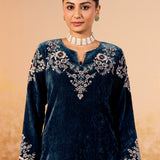 Siya Deep Teal Embroidered Velvet Corduroy Co Ord Set