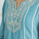 Rhea Aqua Blue Sequin Embroidered Suit Set