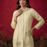 Aviana Beige Embroidered Linen Co-ord Set