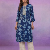 Royal Blue All Over Printed Cotton Kurta