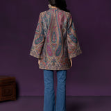 Meher Teal Jamawar Cape Jacket