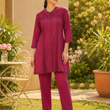Cotton Blend Embroidered Tunic Trouser Co-Ord Set