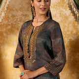 Saanika Coal Green Printed Kurta Set