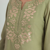 Aaravi Pastel Green Foil Applique Embroidered Suit Set