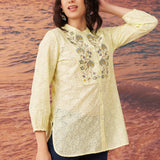 Ophelia Lemon Sorbet Embroidered Schiffli Cotton Top for Women
