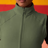 Green High-neck Sleeveless Jacket for Women