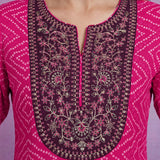 Fuchsia Cotton Blend Printed Dori Suit Set