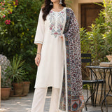 Pure Cotton Floral Embroidered Kurta Palazzo Dupatta Set