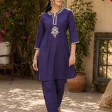 Cotton Blend Floral Embroidered Co-Ord Set