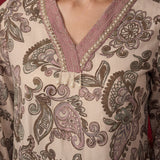 Cream Metallic Print & Pearl Kurta Set