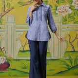 Aira Light Wash Blue Embroidered Shirt