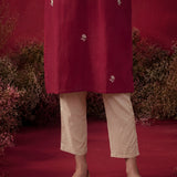 Fuchsia Embroidered Cotton Straight Kurta Set