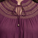 Women’s Wine Viscose Smocked Yoke Straight Tunic