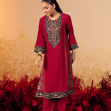 Samaira Vermillion Maroon Embroidered Suit Set