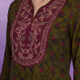 Olive Viscose Straight Kurta Set
