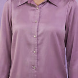 Solid Lavender Satin Straight Full-Sleeve Shirt
