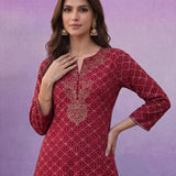 Red All Over Printed Kurta Set with Dori Embroider