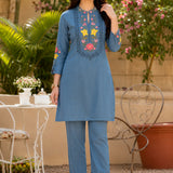 Cotton Blend Floral Embroidered Co-Ord Set