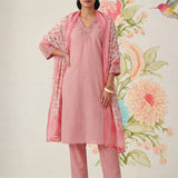 Afsana Pink Cotton Bend Embroidered A-line Suit Set with Dupatta
