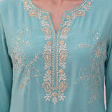 Noor Cyan Blue Aari Embroidered Suit Set