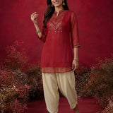 Blood Red Embroidered Chinon Tunic