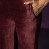 Iravya Maroon Embroidered Velvet Co-ord Set