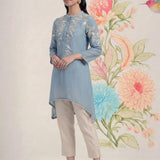 Intira Blue Embroidered A-line Kurta
