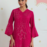 Meher Raspberry Fuchsia Embroidered A-Line Kurta Set