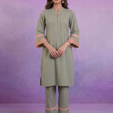 Mint Green Applique Kurta Set with Organza Trims