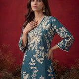 Blue Printed Cotton Blend Relaxed Co-ord Set
