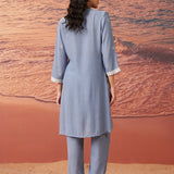 Iris Light Blue Embroidered Rayon Co-ord Set for Women