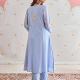 Ayesha Ice Blue Embroidered Panelled A-Line Suit Set
