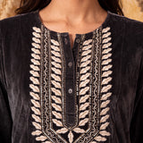 Kavya Mouse Grey Embroidered Velvet Kurta Set