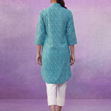 Aqua Blue All-Over Printed Cotton Cambric Straight Kurti