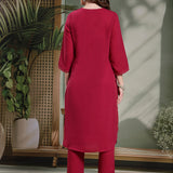 Silk Blend Floral Yoke Embroidered Kurta Palazzo Dupatta Set