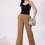 Maria D.Beige Cotton Relaxed Fit Palazzo Pants for Women