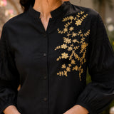 Women's Embroidered Button-Front Tunic Shirt
