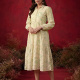 Pakeezah Cream with Green Embroidered Schiffli Indo-western Dress