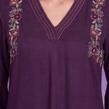 Purple Rayon V-Neck Co-ord Set with Palazzo