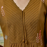 Zoya Olive Green Embroidered Panelled A-Line Kurta Set