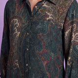 Poly Viscose Teal Abstract Print Shirt