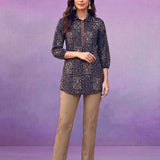 Navy All-Over Printed Cotton Top