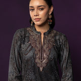 Yami Brown Printed Fleece Long Kurta