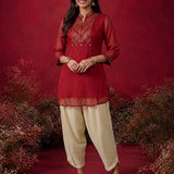 Blood Red Embroidered Chinon Tunic