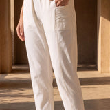 White Cotton Blend Regular Fit Capris